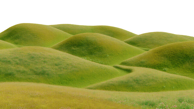 Rolling grassy hills landscape on a white background with landscape environment topography grassland countryside