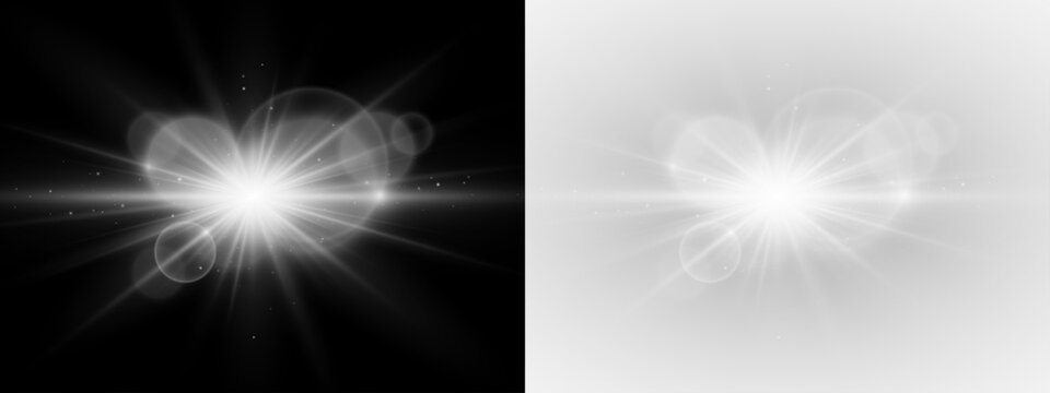 Bright Sunlight with Radiant Glow and Lens Flare. Sparkle, Glitter, Shimmering Light Rays, Brilliant Illumination.