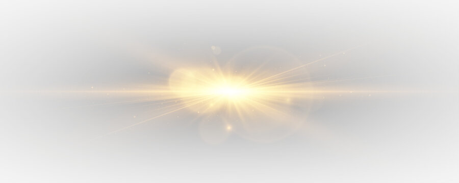 Radiant Lens Flare with Bright Light Rays and Shine. Glittering Spark, Warm Glow, Abstract Light Composition.