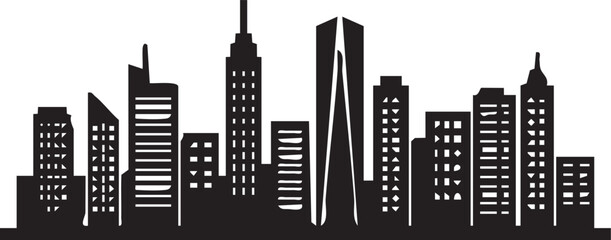 Obraz premium Modern City Skyline Silhouette Vector, Urban Downtown Skyscraper Building Landscape Icon Isolated on White Background