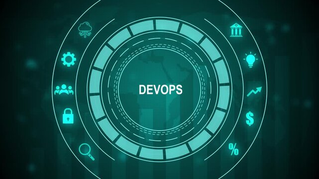Animated illustration of devops infrastructure and agile development process diagram, 4k quality animation video