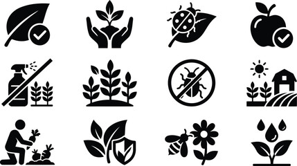 Agricultural icons set healthy plants growth seedling insect control and harvest farming symbols isolated illustration vector. © Vector Designer