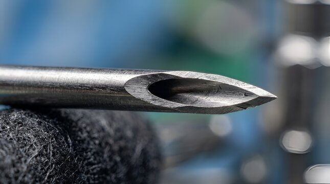 Macro extreme close-up of a sharp hypodermic needle tip