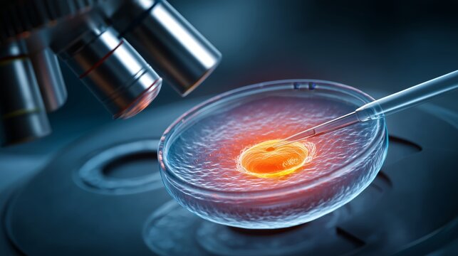 Intracytoplasmic Sperm Injection ICSI Procedure in IVF Laboratory Under Microscope