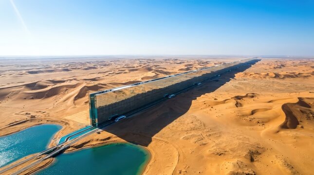 Aerial view of the line, a futuristic linear city project in saudi arabia