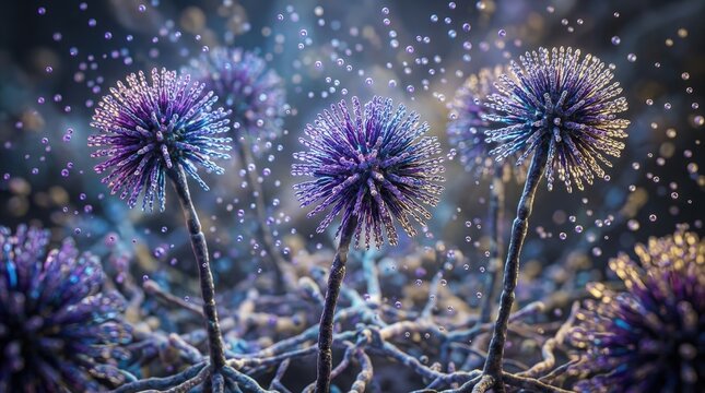 Microscopic view of aspergillus mold fungi releasing spores