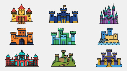 Collection of stylized castle illustrations © Masha