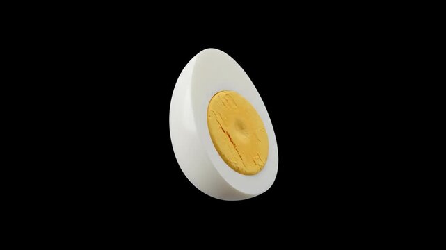 A detailed 3D food asset showcasing a perfectly cut hard-boiled egg half, displaying the solid white albumen and cooked yellow yolk texture. Positioned against a solid black backdrop, this high-contra