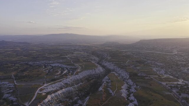 Drone Footage of Uchisar Castle and Goreme View in Cappadocia Nevsehir Turkey with Fairy Chimneys and Scenic Valleys