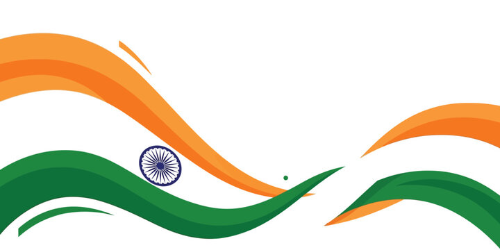 Independence day india saffron white green wave modern abstract shapes tricolor background