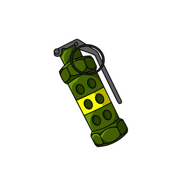 hand drawn tactical stun grenade with yellow stripe line art vector illustration