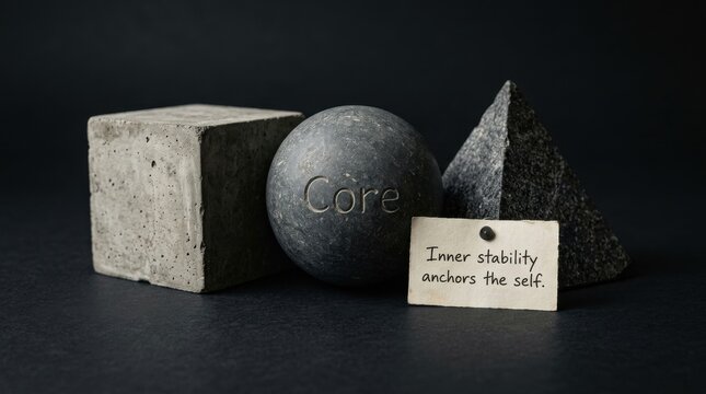 Core stability anchors the self with geometric stone forms