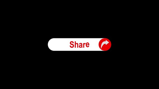 Animation of a YouTube share button with text and icon. Animated share button on black background