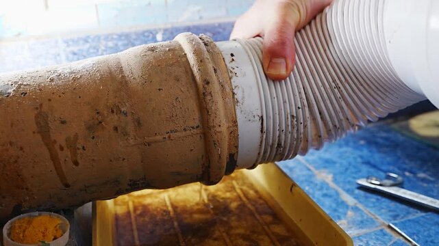 Replacing old drainage pipe connection in a home bathroom