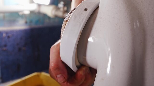 Dismantling dirty sewage pipe in a bathroom