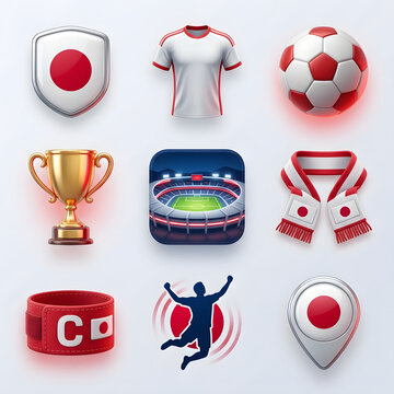 3D Soccer Fan Accessories and Sports Symbol Collection with Japanese National Colors for Championship Support
