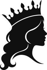 Queen Silhouette Wearing Crown on White Background © Muhammad
