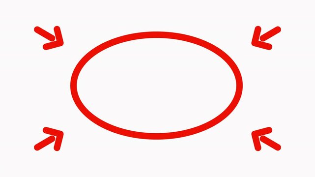 hand-drawn  Red circle with four red arrows pointing highlight motion graphic animation on alpha channel 4K