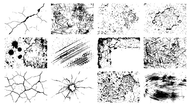 Distressed Grunge Texture Overlay Vector Set With Ink Scratches