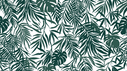 Hand drawn botanical seamless pattern of lush green tropical leaves © Crushin