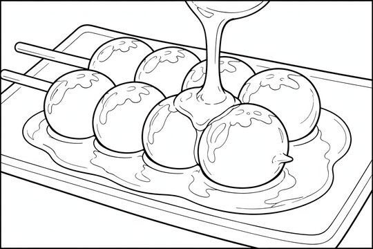 mitarashi dango coloring page line art illustration