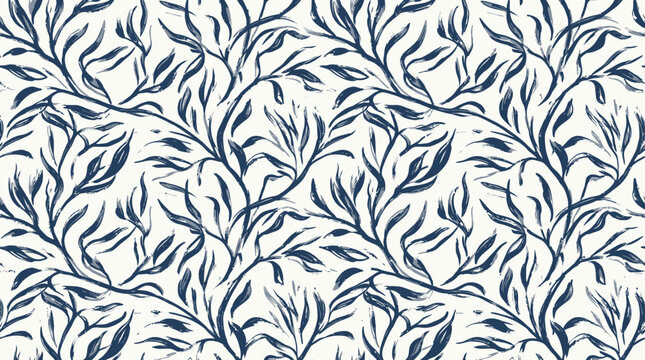 Hand drawn botanical seamless pattern of leaves and flowers
