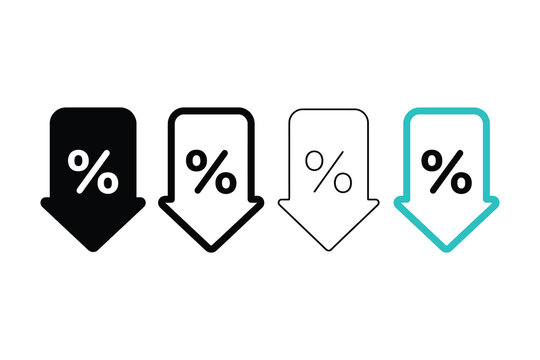 Set of four downward pointing arrow icons featuring percent symbols