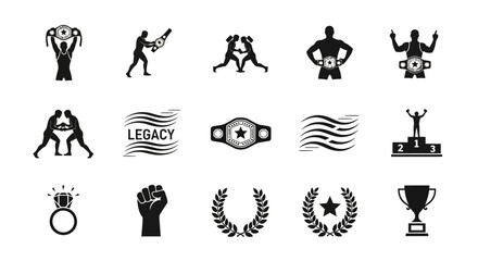 Obraz premium Set of Professional Wrestling and Martial Arts Championship Icons