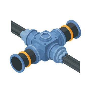 Blue plastic pipe fitting with rubber seals and connectors.