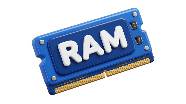 Vector illustration of 3d illustration of a blue ddr4 ram memory module on a transparent background