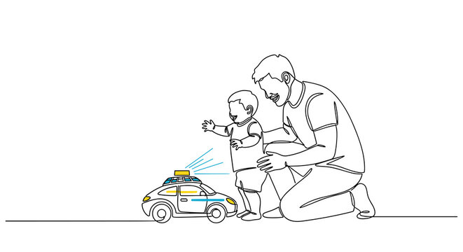 Man and child with toy police car.