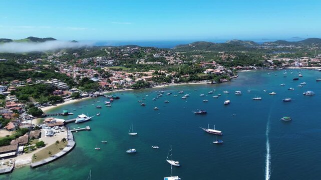 4K Drone Footage &ndash; Scenic Aerial View of B&uacute;zios Harbor and Praia dos Ossos, Brazil