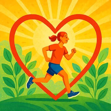Vibrant Healthy Heart Lifestyle Running Illustration