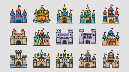 Colorful medieval castle illustrations set © Masha