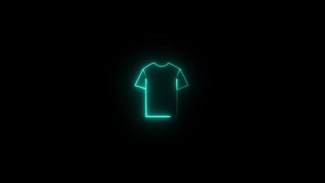 T-shirt line icon. Tee shirt wear sign. Neon light effect outline icon.neon cyan t shirt 4k animation .