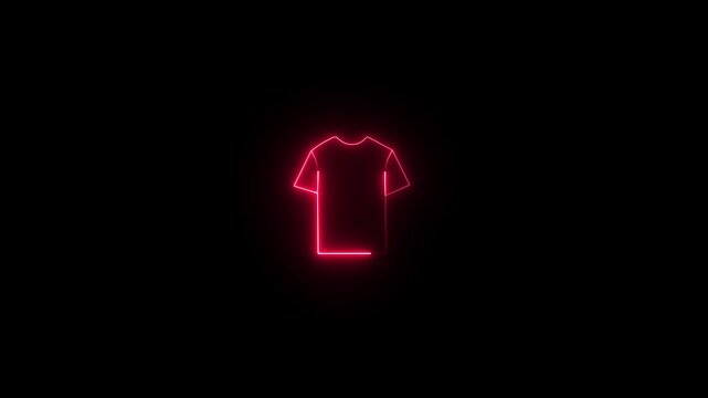 T-shirt line icon. Tee shirt wear sign. Neon light effect outline icon.neon red t shirt 4k animation .