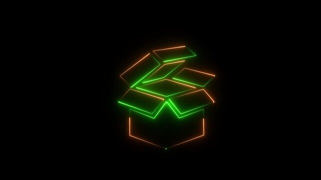 Glowing neon line Open box neon box package delivery service. Gift box icon. card box icon ,Motion Graphic Animation.