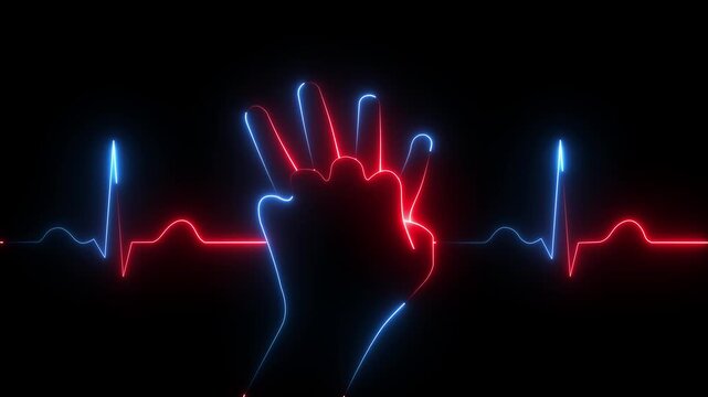 Emergency neon heart beat with love icon conveys romantic love and passion. 4K Motion Graphic Animation Video.