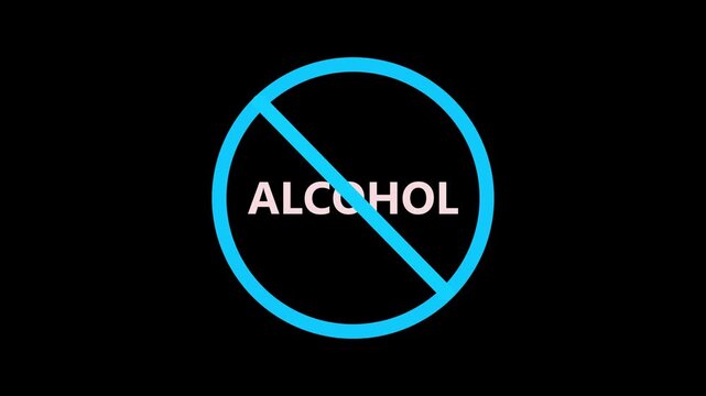 Alcohol sign warning symbol animation. Alcohol not allowed logo animation. Animated Under alcohol forbidden ban icon on black background.