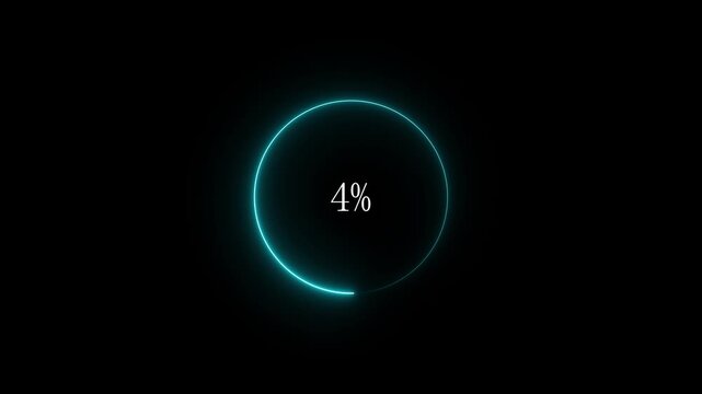 Neon loading animation counting from 0 to 10%, featuring a glowing cyan circle, and a charging connector 4k video.