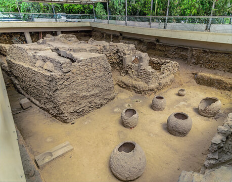 A view across Roman Baths located near Syntagma Square in Athens, Greece in early summertime