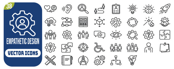 Empathetic Design Line Editable Icons set. contain icons related to creativity, design, thinking, innovation, brainstorming, imagination, and more. editable stroke. vector illustration. © Sharea