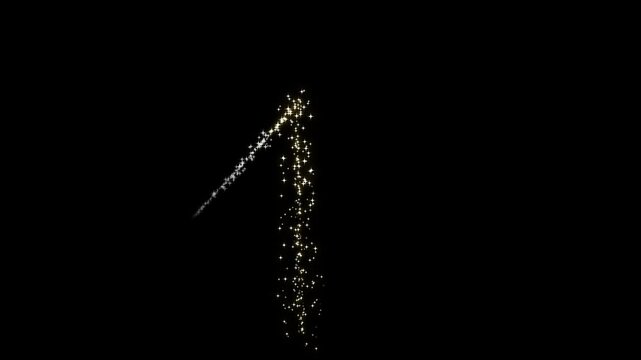 Golden twinkling star glitter line animation with shining magic dust particles, fairy sparkle trail, radiant glow burst, flat cartoon vector doodle style overlay on black screen, seamless loop 4k