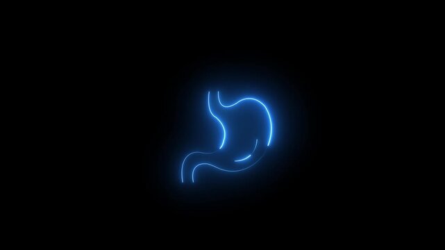 Glowing neon human stomach animation for medical and healthcare concepts anatomy digestion
