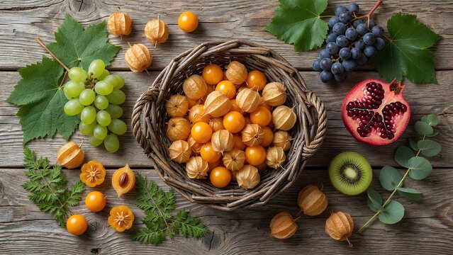 Fresh Cape Gooseberry Fruit with Golden Orange Berries in Papery Husk, Organic Harvest, Healthy Superfruit, Premium Food Photography Style