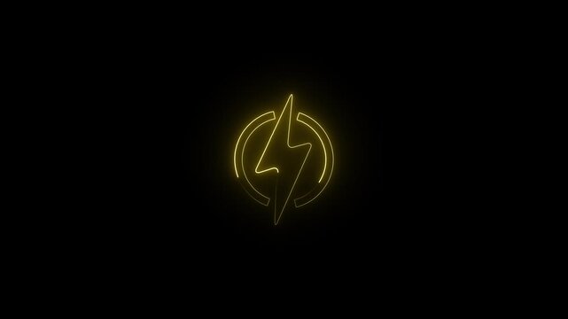 Glowing yellow lightning bolt animation on black background, for energy and, power concepts electricity