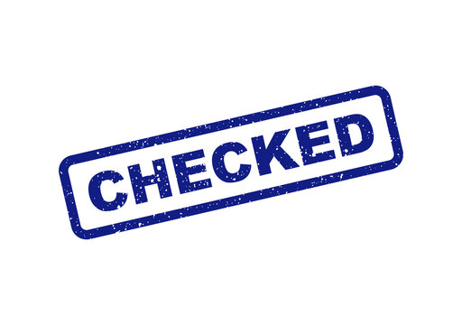 Blue rubber stamp with the word checked in a grunge texture style isolated on transparent background