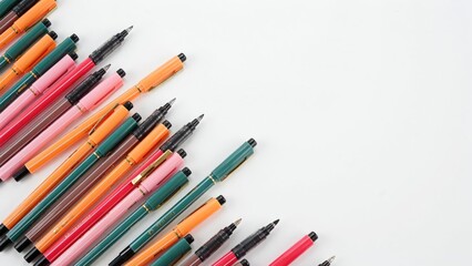Fototapeta premium Assorted colorful felt tip pens arranged diagonally isolated on a transparent background