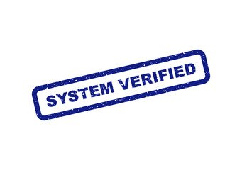 Obraz premium Blue system verified rubber stamp impression isolated on transparent background