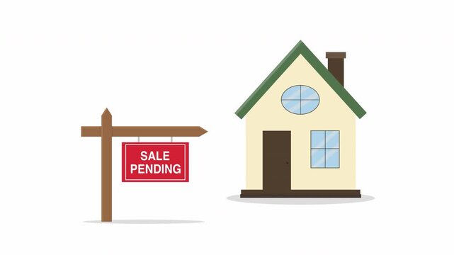 House with Sale Pending Sign. Residential Property Under Offer, Real Estate Animation